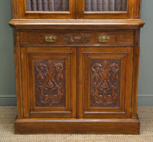 fig 1. Quality Victorian Oak Antique Glazed Bookcase On Cupboard