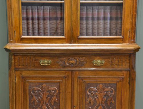 fig 2. Quality Victorian Oak Antique Glazed Bookcase On Cupboard