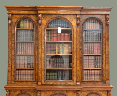 fig 2. Magnificent Victorian Break Front Burr Walnut Antique Library Bookcase