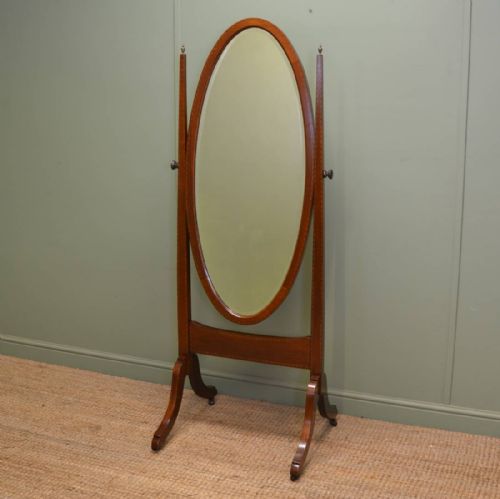 Elegant Edwardian Inlaid Mahogany Tilting Cheval Mirror