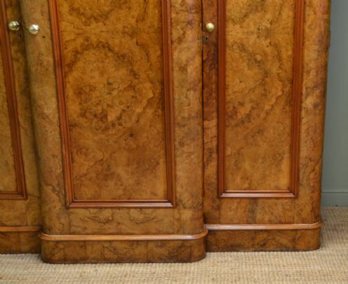 fig 1. Spectacular Quality Figured Burr Walnut Break fronted Antique Triple Wardrobe