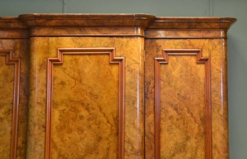 fig 2. Spectacular Quality Figured Burr Walnut Break fronted Antique Triple Wardrobe