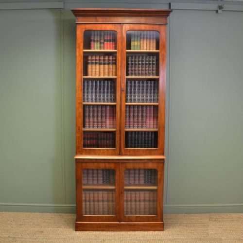 Unusual Tall / Slim Victorian Antique Mahogany Glazed Bookcase