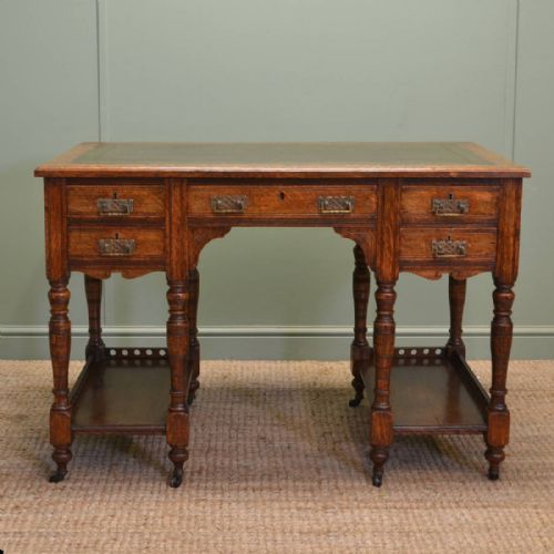 Characterful  Small Victorian Oak Antique Arts and Crafts Antique Desk