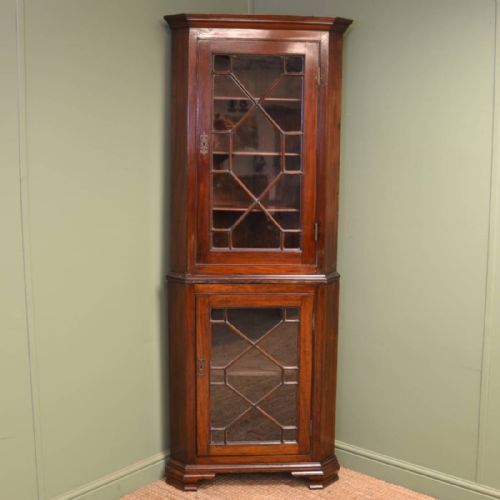 Georgian Antique Glazed Mahogany Floor Standing Antique Corner Cupboard