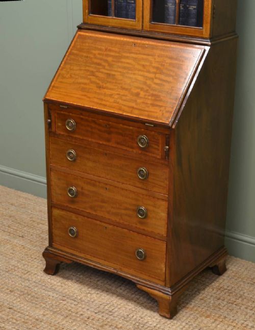 fig 1. Unusual Edwardian Inlaid Mahogany Bureau Bookcase of Small Proportions