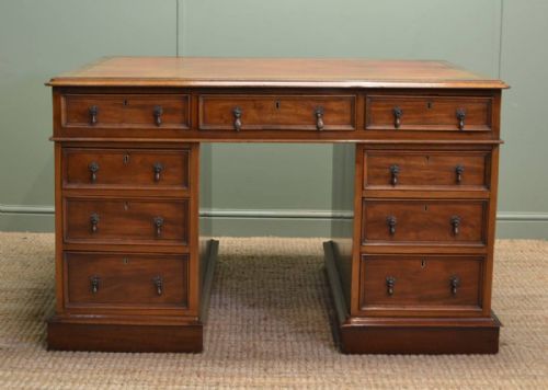 Charming Victorian Walnut Antique Pedestal Desk