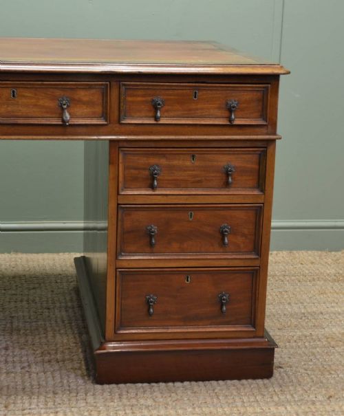 fig 1. Charming Victorian Walnut Antique Pedestal Desk