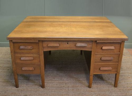 Large Characterful Edwardian Antique Oak Partners Desk