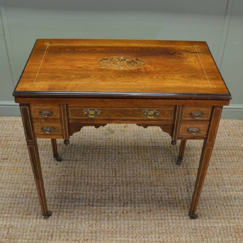 Unusual Inlaid Rosewood Antique Victorian Writing Desk / Games Table