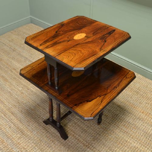 Elegant Inlaid Figured Rosewood Antique Victorian Double Sutherland Table