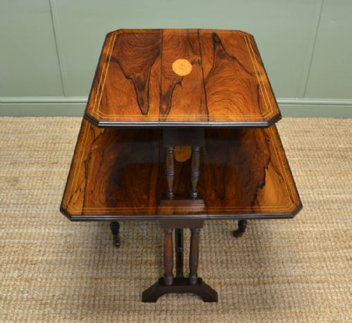 fig 1. Elegant Inlaid Figured Rosewood Antique Victorian Double Sutherland Table