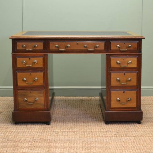 Small Walnut and Birch Antique Victorian Pedestal Desk