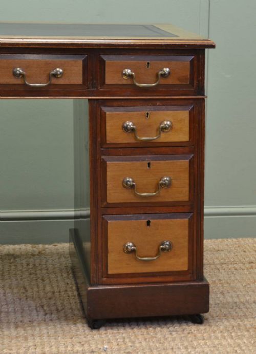fig 1. Small Walnut And Birch Antique Victorian Pedestal Desk