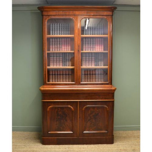 fig 1. Spectacular Figured Mahogany Large Victorian Antique Bookcase