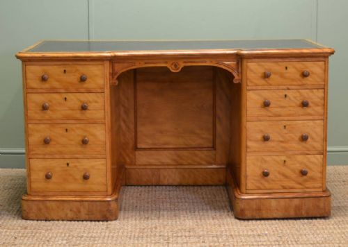 Spectacular Victorian Satin Birch Antique Pedestal Desk