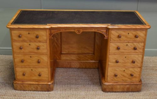 fig 1. Spectacular Victorian Satin Birch Antique Pedestal Desk