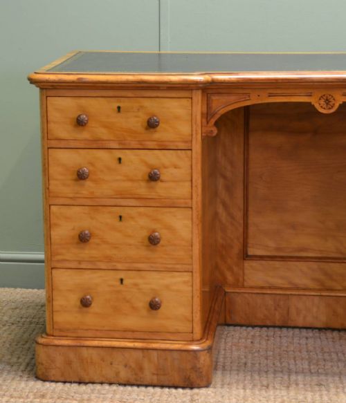 fig 2. Spectacular Victorian Satin Birch Antique Pedestal Desk