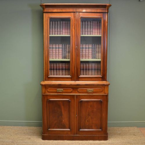 Victorian Mellow Mahogany Antique Bookcase on Cupboard
