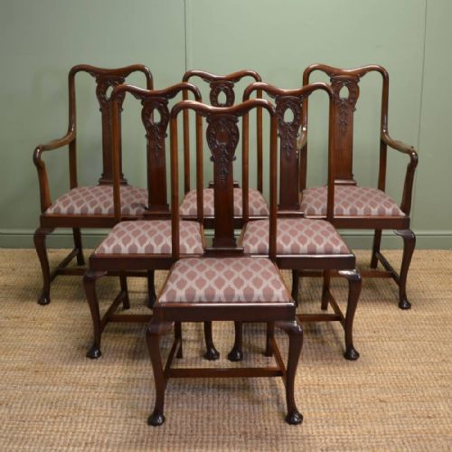 Stunning Set of Six Solid Mahogany Antique Edwardian Dining Chairs
