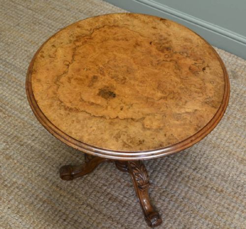 fig 3. Spectacular Burr Walnut Victorian Antique Low Occasional Table