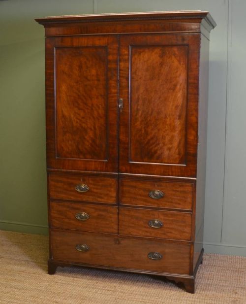 George III Antique Mahogany Double Wardrobe