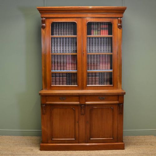 Victorian Mellow Mahogany Antique Glazed Bookcase / Display Cabinet on Cupboard