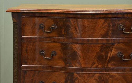fig 1. Elegant Small Serpentine Figured Mellow Mahogany Antique Chest Of Drawers