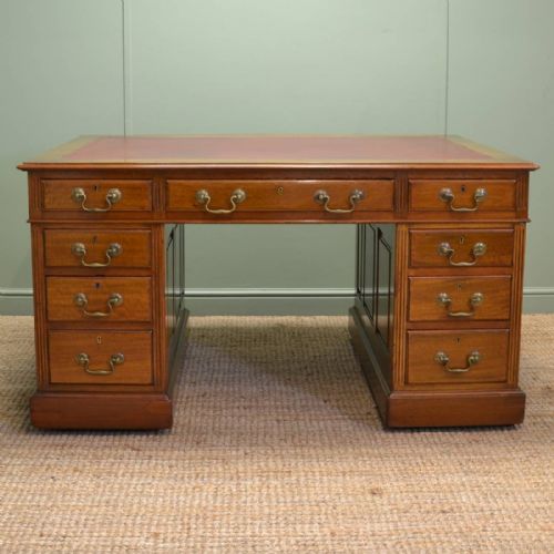 Large Edwardian Walnut Antique Pedestal Desk