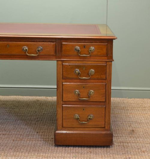 fig 1. Large Edwardian Walnut Antique Pedestal Desk 