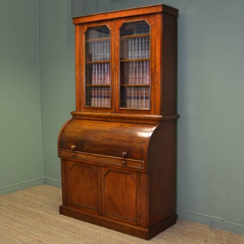 Unusual Victorian Cylindrical Front Antique Mahogany Bookcase