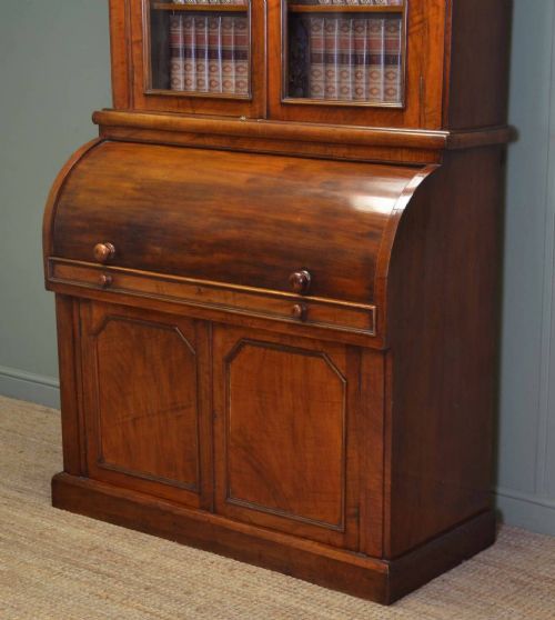 fig 1. Unusual Victorian Cylindrical Front Antique Mahogany Bookcase