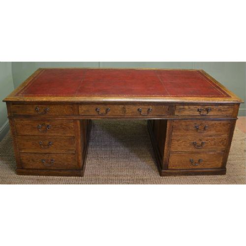 fig 1. Huge Oak Antique Office Pedestal Desk