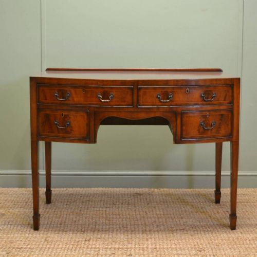 Beautiful Inlaid Edwardian Mahogany Bow Fronted Antique Writing Table