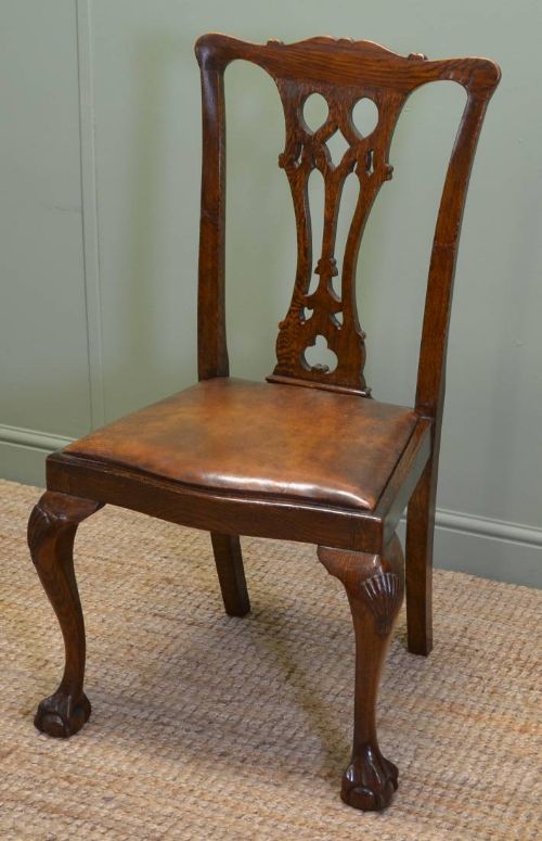 fig 1. Set Of Six Chippendale Design Edwardian Oak Dining Chairs