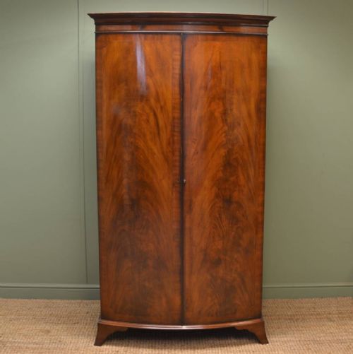 Edwardian Figured Mahogany Bow Fronted Antique Wardrobe