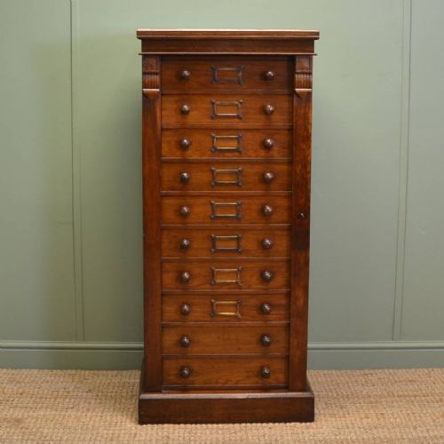 Quality Victorian Tall Oak Antique Wellington Chest