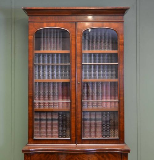 fig 2. Spectacular Quality Figured Mahogany Victorian Antique Bookcase On Cupboard
