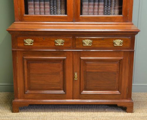 fig 1. Spectacular Quality Victorian Teak Arts And Crafts Antique Glazed Bookcase On Cupboard