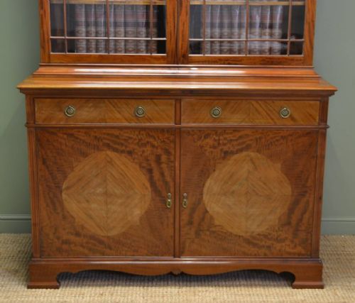 fig 1. Exceptional Inlaid Edwardian Antique Glazed Bookcase On Cupboard