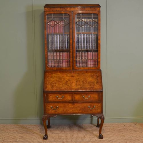 Spectacular Burr Walnut Edwardian  Antique Bureau / Bookcase