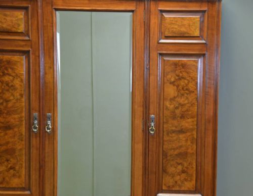 fig 2. Magnificent Quality Burr Walnut Edwardian Antique Triple Wardrobe