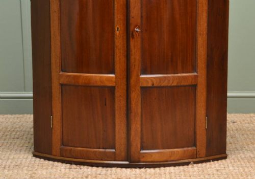 fig 1. Elegant Bow Fronted Georgian Figured Mahogany Antique Wall Hanging Corner Cupboard