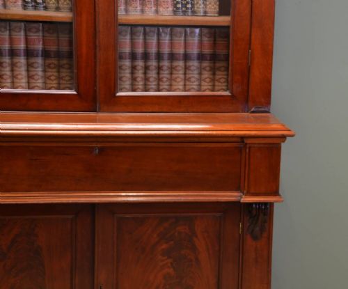 fig 1. Superb Quality William IV Mahogany Antique Glazed Secretaire Bookcase On Cupboard