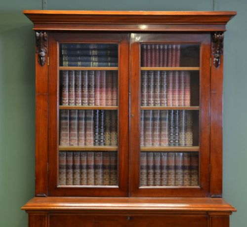 fig 2. Superb Quality William IV Mahogany Antique Glazed Secretaire Bookcase On Cupboard