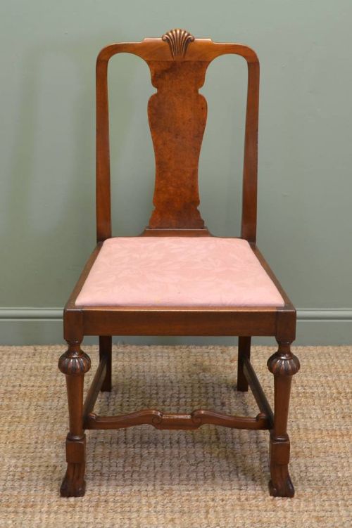 fig 1. Quality Set of Six Antique Edwardian Solid Walnut Dining Chairs