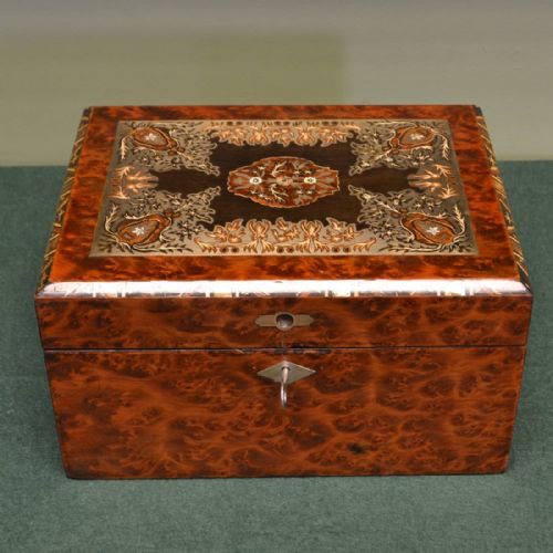 Spectacular Birds Eye Maple Brass Inlaid Antique Victorian Work Box