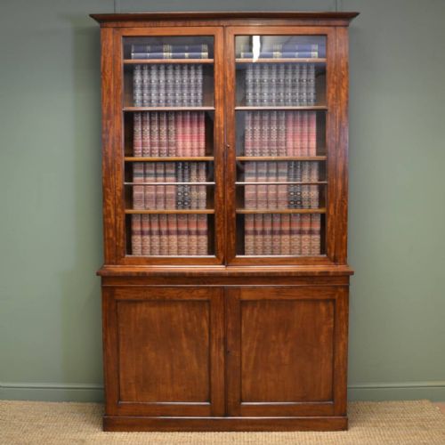 Quality Mahogany Victorian Slim Glazed Antique Bookcase on Cupboard