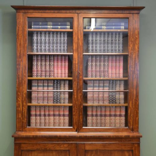 fig 2. Quality Mahogany Victorian Slim Glazed Antique Bookcase On Cupboard