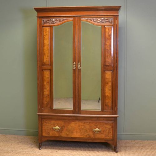 Beautifully Figured Late Victorian Walnut Double Wardrobe